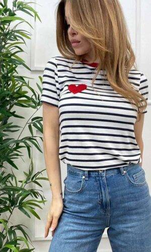 Only T-shirt Righe e Cuore