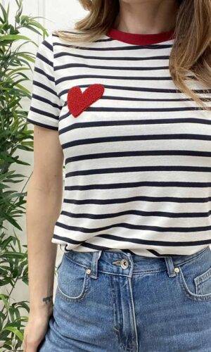 Only T-shirt Righe e Cuore
