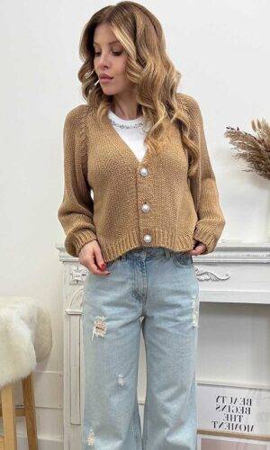 HaveOne Cardigan Bottoni Gioiello Cammello