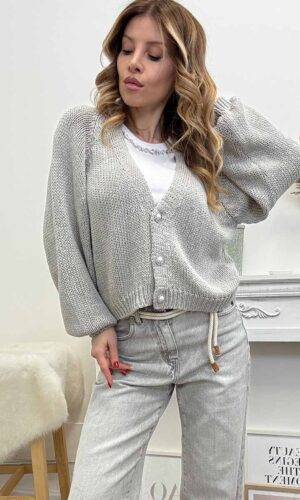 HaveOne Cardigan Bottoni Gioiello Grigio