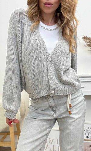 HaveOne Cardigan Bottoni Gioiello Grigio