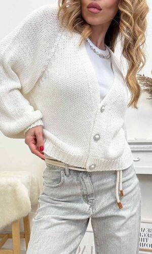 HaveOne Cardigan Bottoni Gioiello Panna