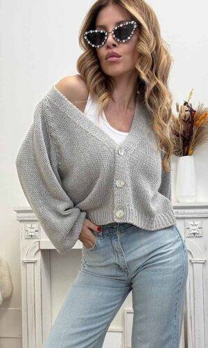 HaveOne Cardigan filo lurex grigio