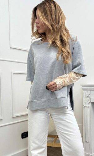 HaveOne Felpa Maniche in Pizzo Grigio