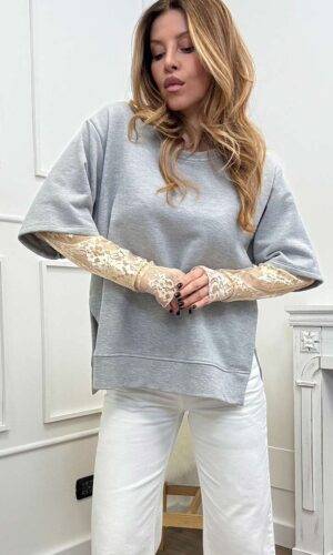 HaveOne Felpa Maniche in Pizzo Grigio