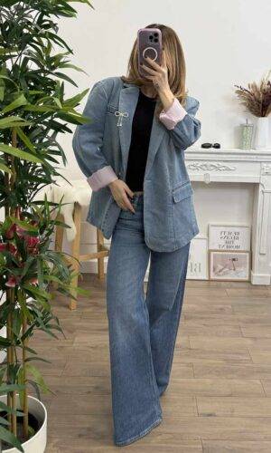 Only Blazer Denim con Spilla