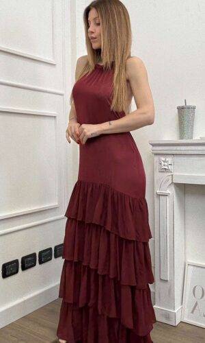 HaveOne Abito Lungo Balze Burgundy