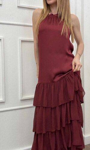 HaveOne Abito Lungo Balze Burgundy