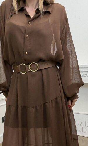 HaveOne Abito Lungo con cinta Moro