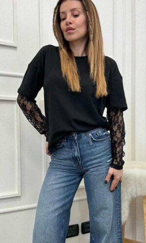 Only T-shirt manica pizzo Nero
