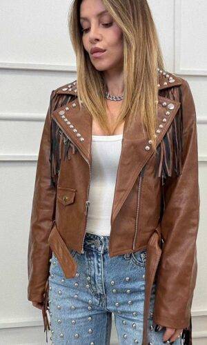 Glamorous Chiodo Frange Tabacco