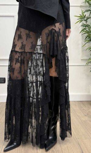 HaveOne Gonna Lunga Coulotte Pizzo Nero