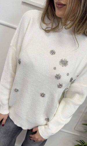 HaveOne Maglia Lupetto Applicazioni Panna