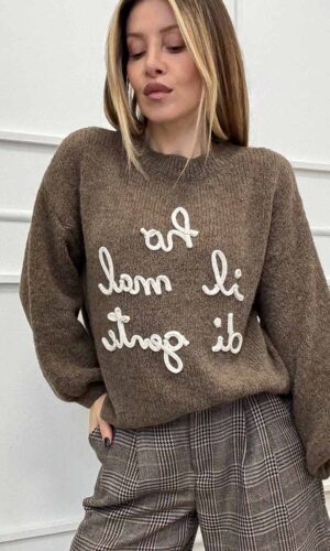 VelvetSnack Maglia Ho il Mal di Gente Tortora