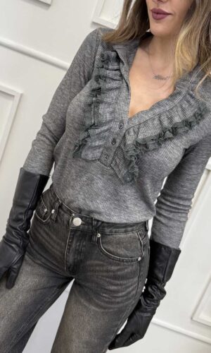 HaveOne Maglia con Pizzo Grigio