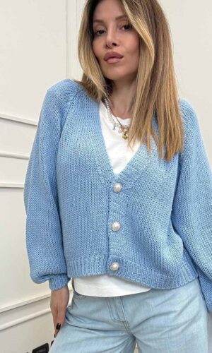 HaveOne Cardigan Bottoni Gioiello Cielo