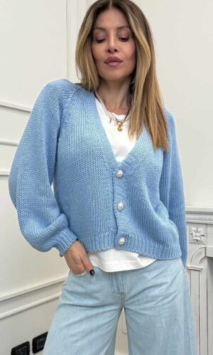 HaveOne Cardigan Bottoni Gioiello Cielo