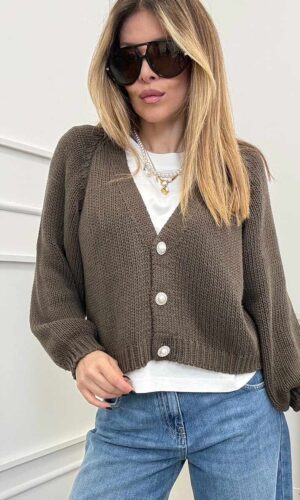 HaveOne Cardigan Bottoni Gioiello Moro