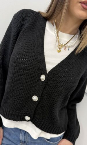 HaveOne Cardigan Bottoni Gioiello Nero