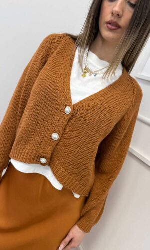 HaveOne Cardigan Bottoni Gioiello Tabacco