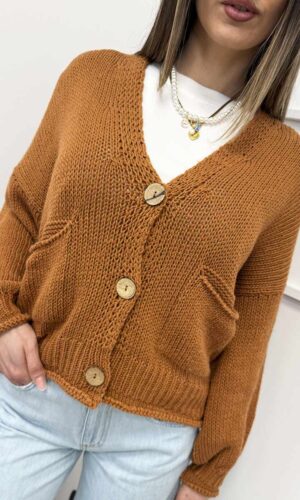 HaveOne Cardigan Tasche Tabacco