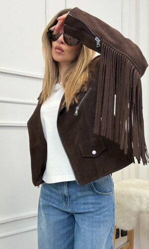 Vicolo Biker Scamosciato Vera Pelle Moro