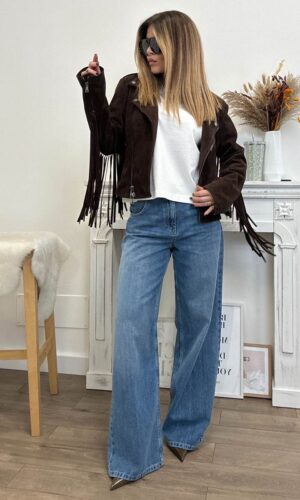 Vicolo Biker Scamosciato Vera Pelle Moro