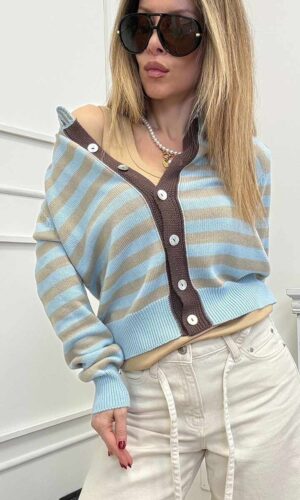 VelvetSnack Cardigan Righe Beige