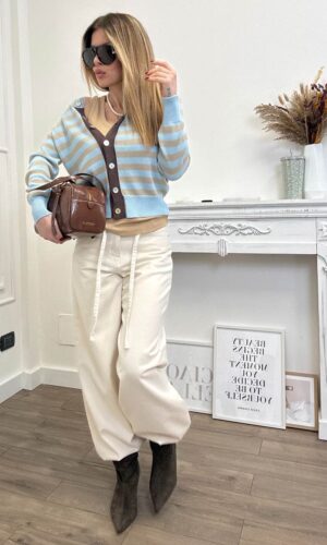 VelvetSnack Cardigan Righe Beige