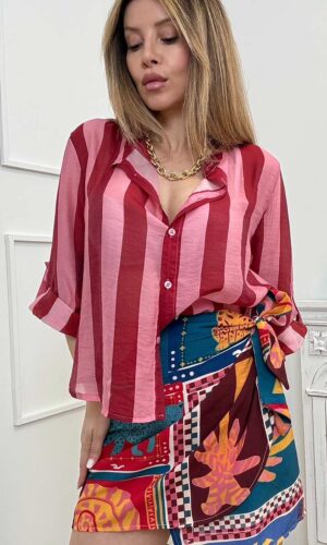 HaveOne Camicia Righe Colorblock Bordeaux