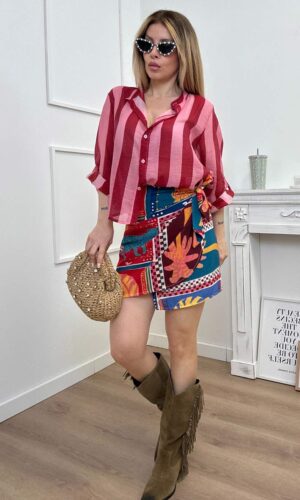 HaveOne Camicia Righe Colorblock Bordeaux