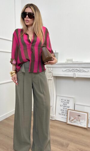HaveOne Camicia Righe Colorblock Militare