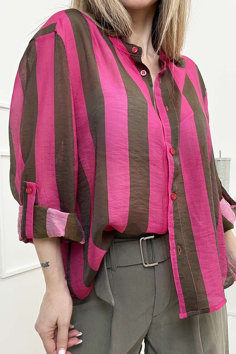 HaveOne Camicia Righe Colorblock Militare