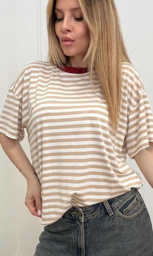 HaveOne T-shirt Scatolina Righe Beige