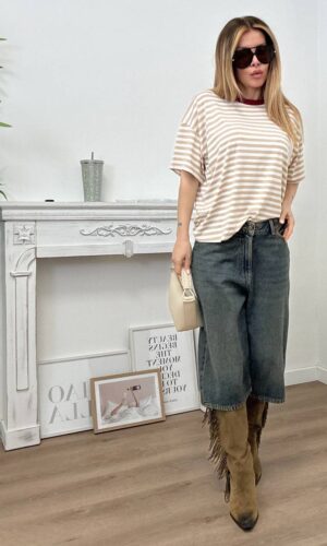 HaveOne T-shirt Scatolina Righe Beige