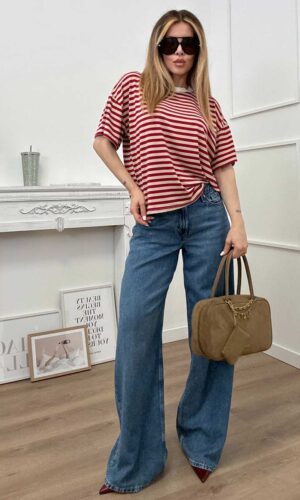 HaveOne T-shirt Scatolina Righe Bordeaux