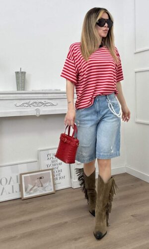 HaveOne T-shirt Scatolina Righe Rosso