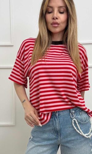 HaveOne T-shirt Scatolina Righe Rosso