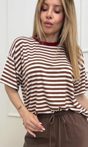 HaveOne T-shirt Scatolina Righe Tabacco