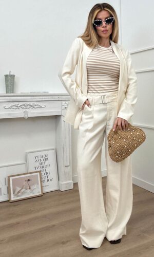 HaveOne Top Smanicato Righe Beige