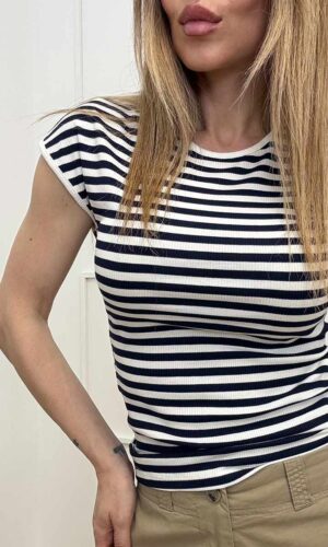 HaveOne Top Smanicato Righe Blue