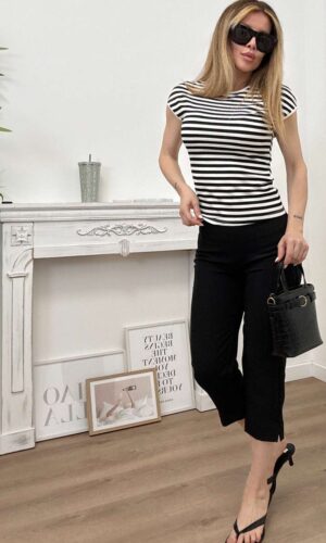 HaveOne Top Smanicato Righe Nero