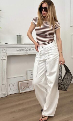 HaveOne Top Smanicato Righe Tabacco