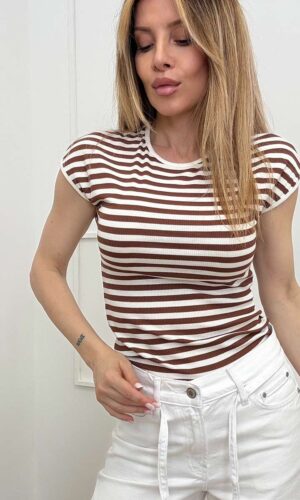 HaveOne Top Smanicato Righe Tabacco