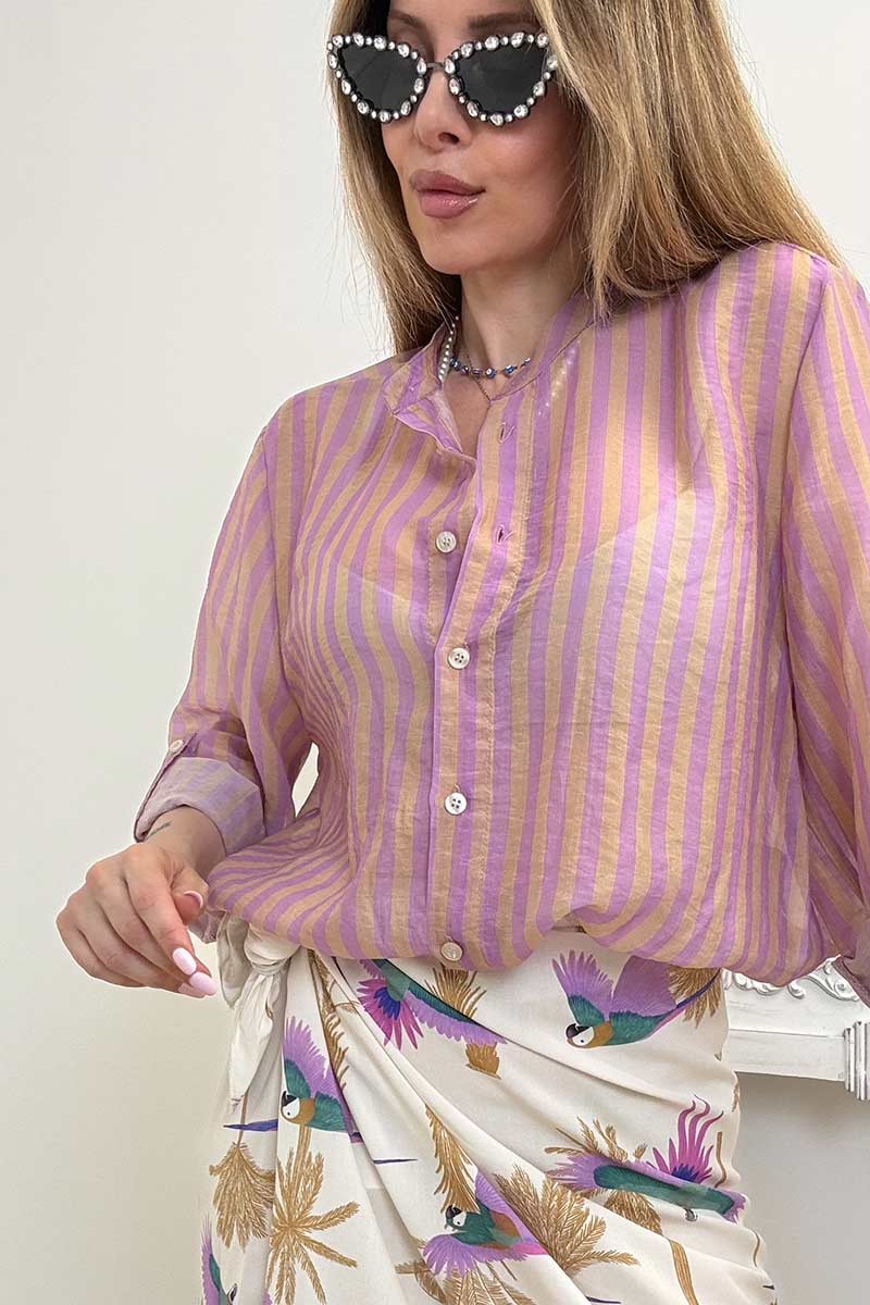 HaveOne Camicia Riga Piccola Colorblock Lilla