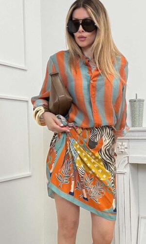 HaveOne Camicia Righe Colorblock Arancio