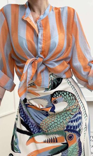 HaveOne Camicia Righe Colorblock Arancio e Celeste