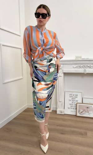 HaveOne Camicia Righe Colorblock Arancio e Celeste