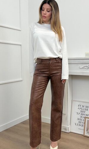 HaveOne Pantalone Ecopelle Cognac