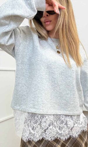 Only Felpa Lace Grigio Melange